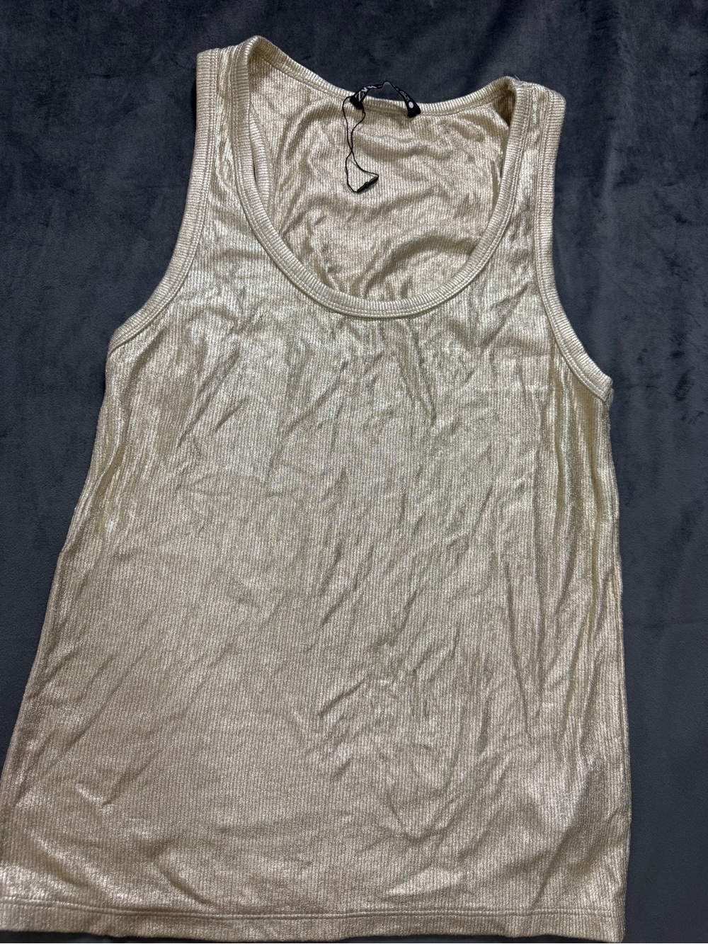 Zara Gold Metallic Knit Tank Top Scoop Neck Sleeveless Solid Womens S